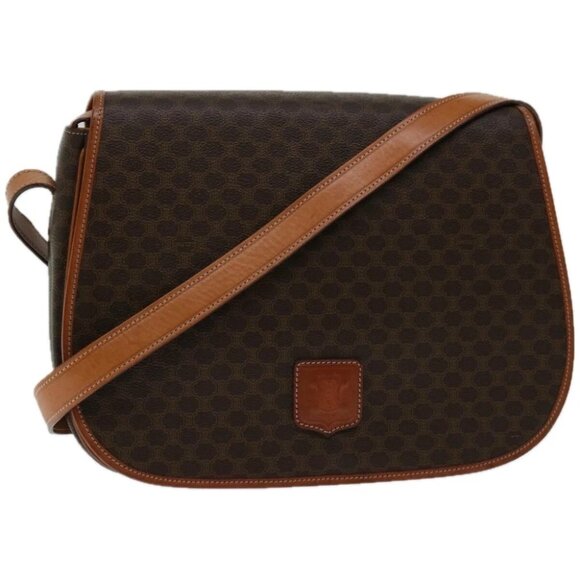 CELINE Macadam Canvas Shoulder Bag PVC Leather Brown Auth ki4098V - Picture 1 of 16